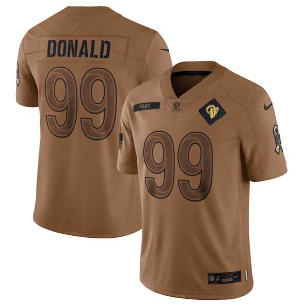 Men's Los Angeles Rams #99 Aaron Donald 2023 Brown Salute To Service Limited Football Stitched Jersey Dyin
